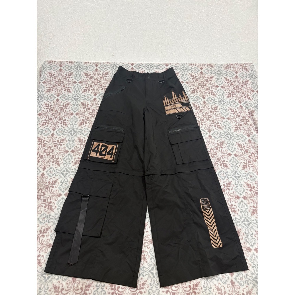 Club Exx Black Cyber 404 Wide Leg Cargo Pants Rose Gold Graphics XS